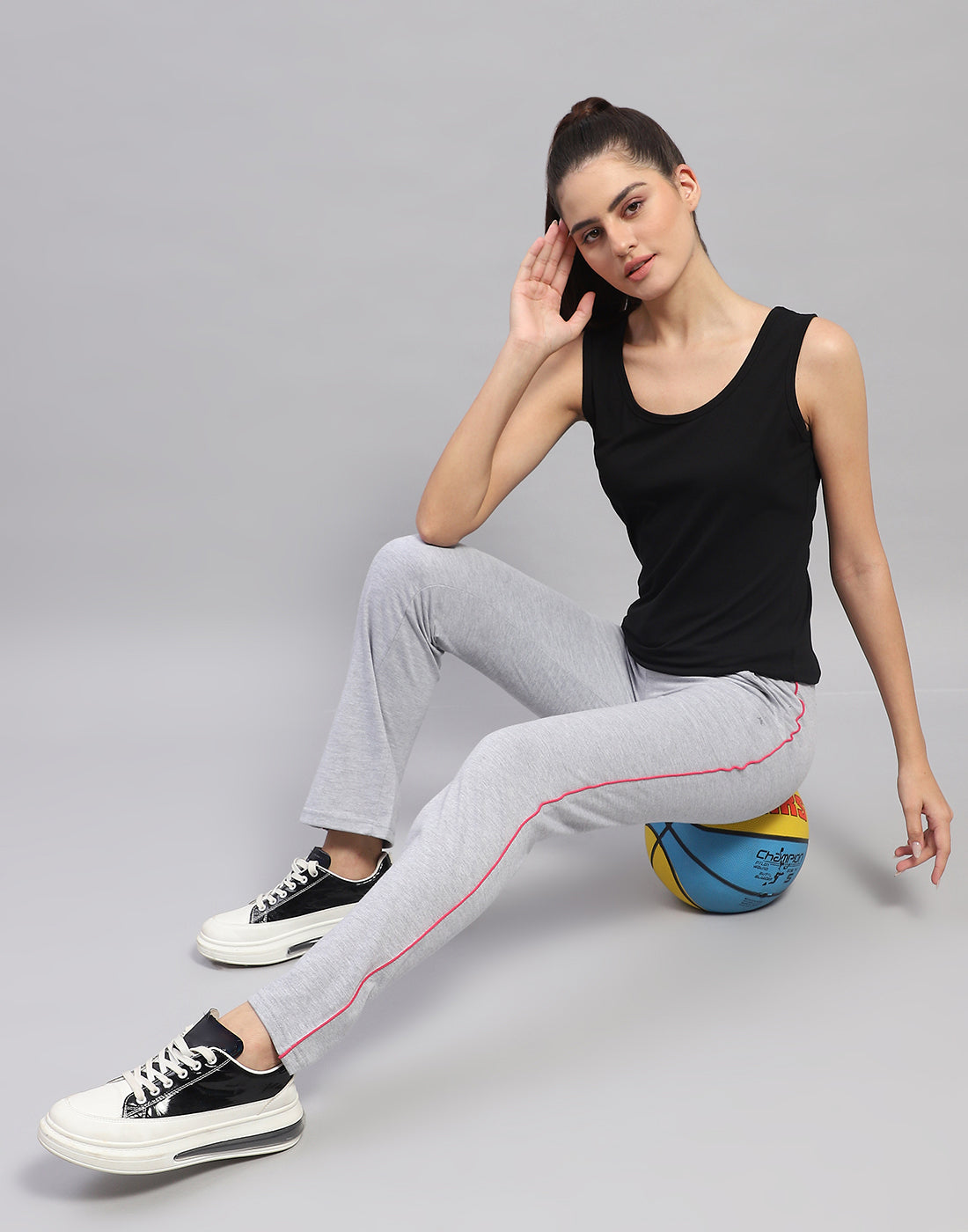 Women Black Solid Round Neck Sleeveless Top