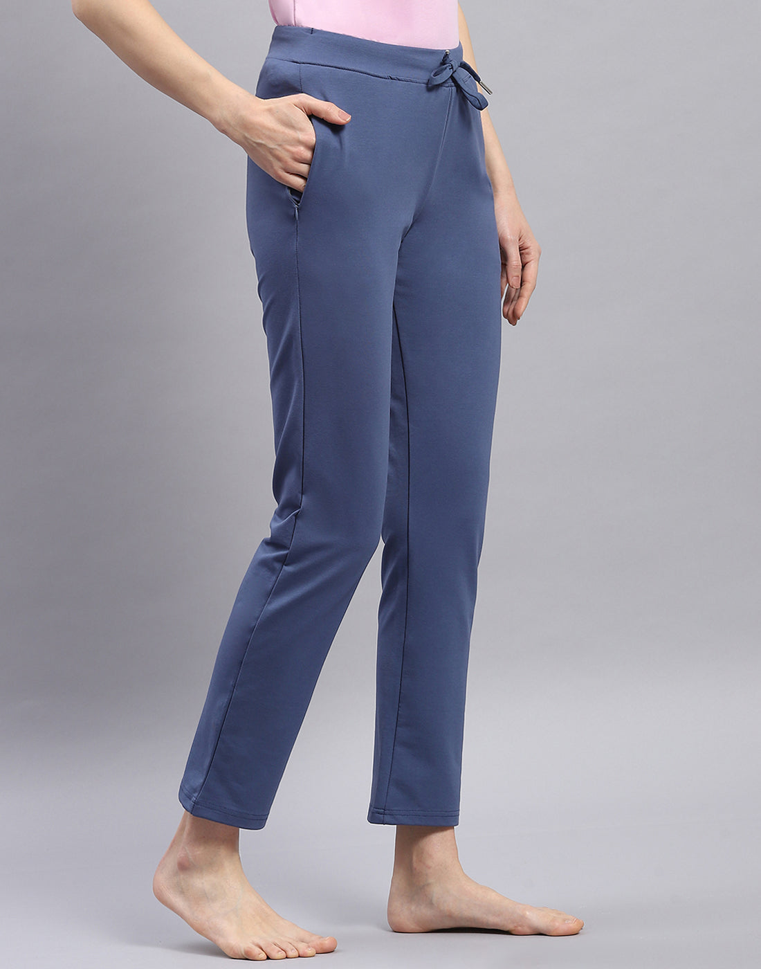 Women Navy Blue Solid Regular Fit Lower