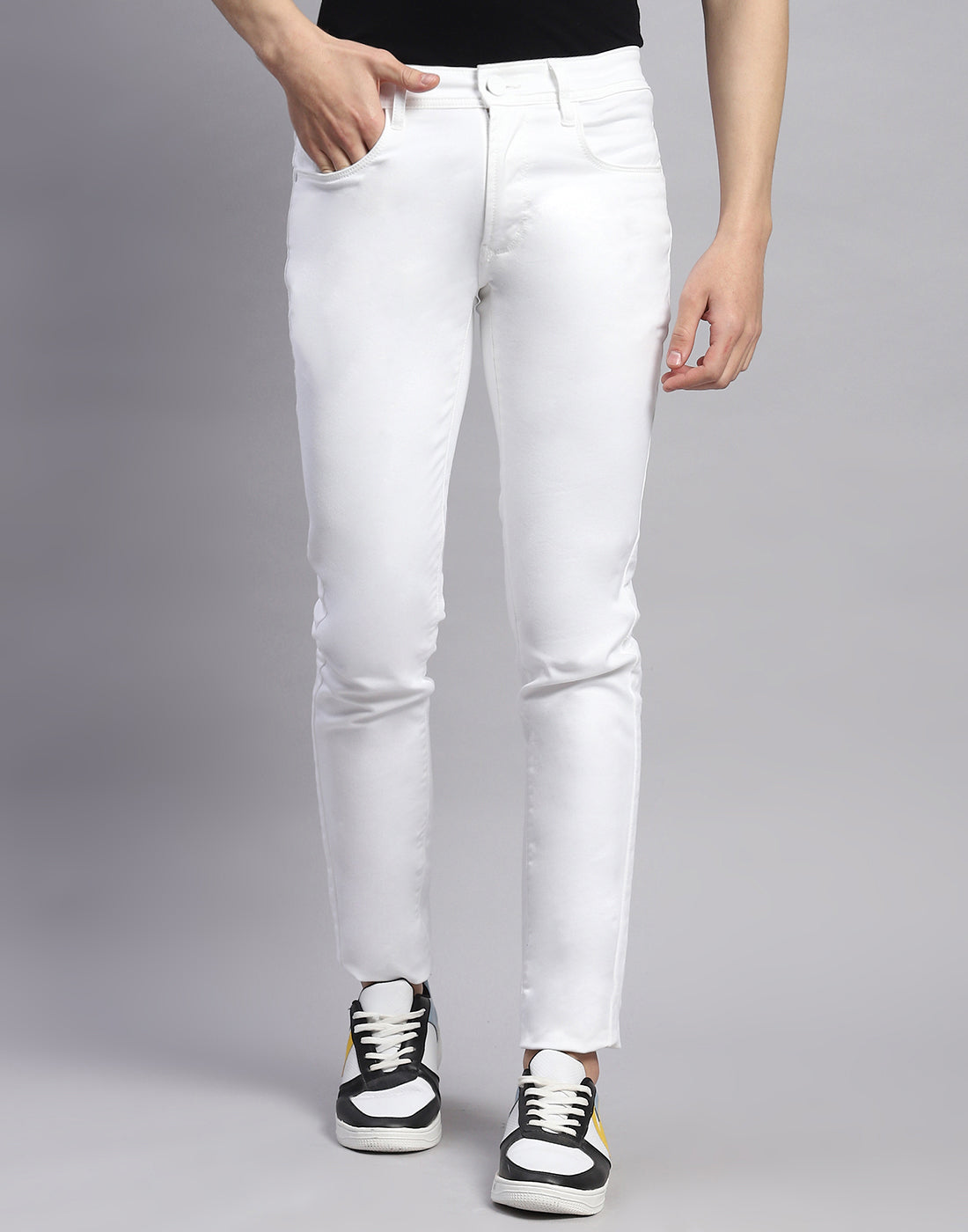 Men White Light Wash Skinny Fit Denim