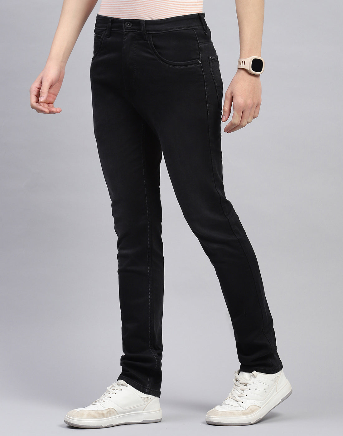 Men Black Light Wash Skinny Fit Denim