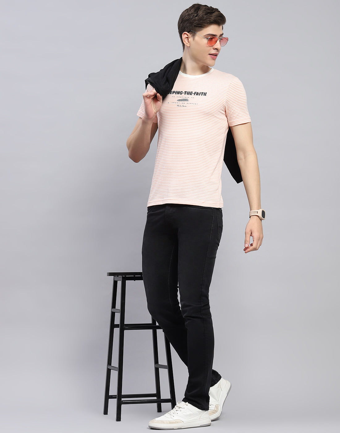 Men Black Light Wash Skinny Fit Denim