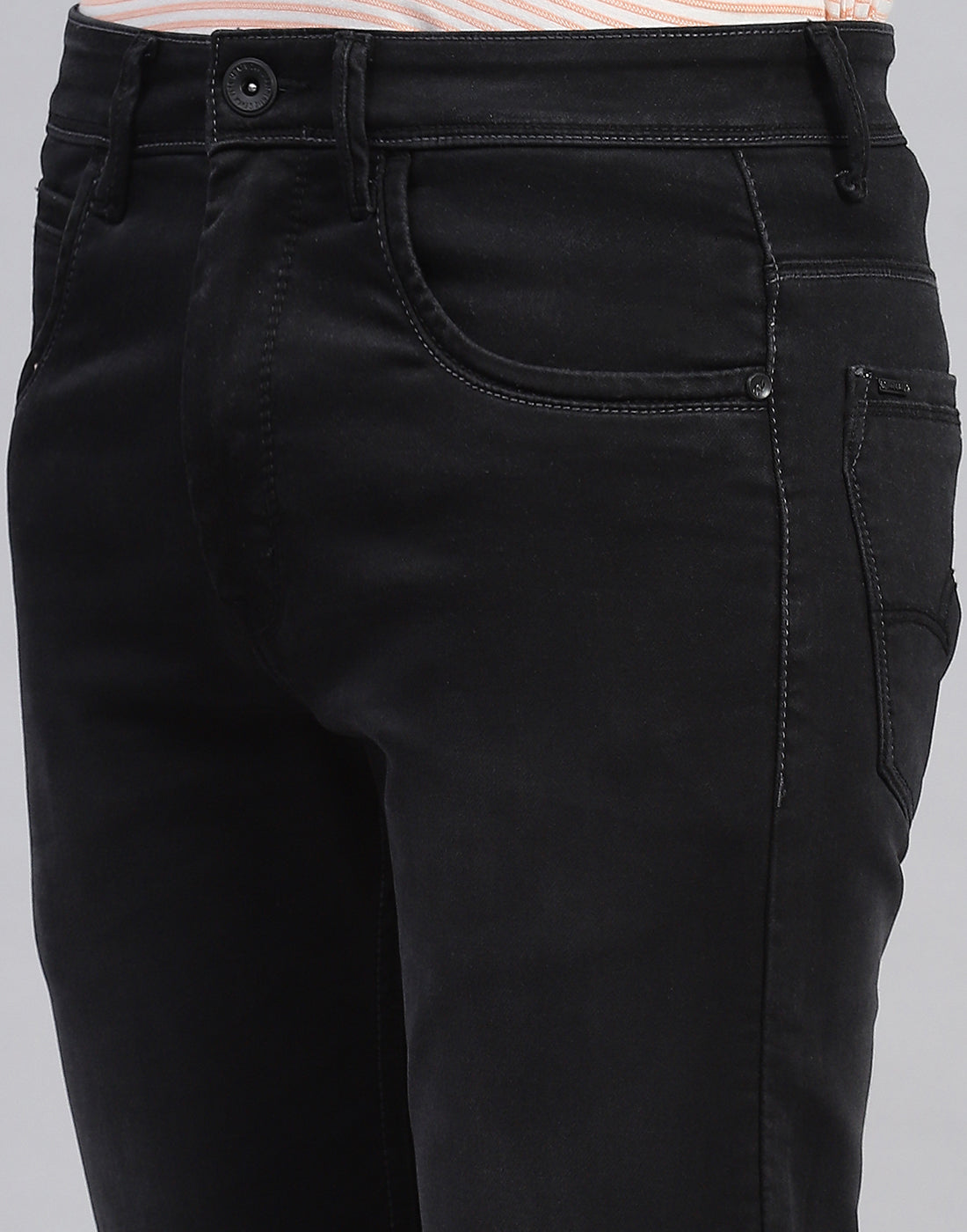 Men Black Light Wash Skinny Fit Denim