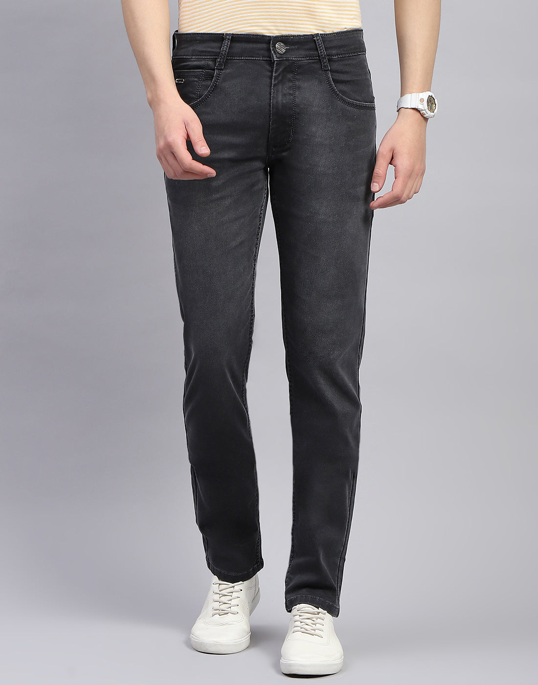 Men Grey Light Wash Narrow Fit Denim