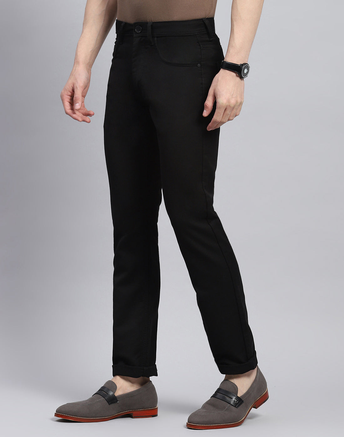 Men Black Light Wash Narrow Fit Denim