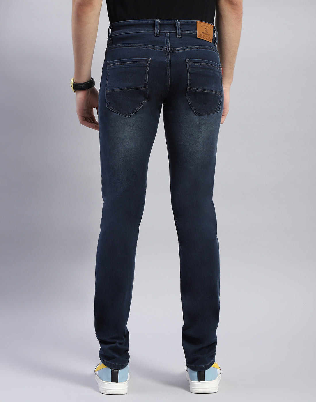 Men Navy Blue Light Wash Narrow Fit Denim