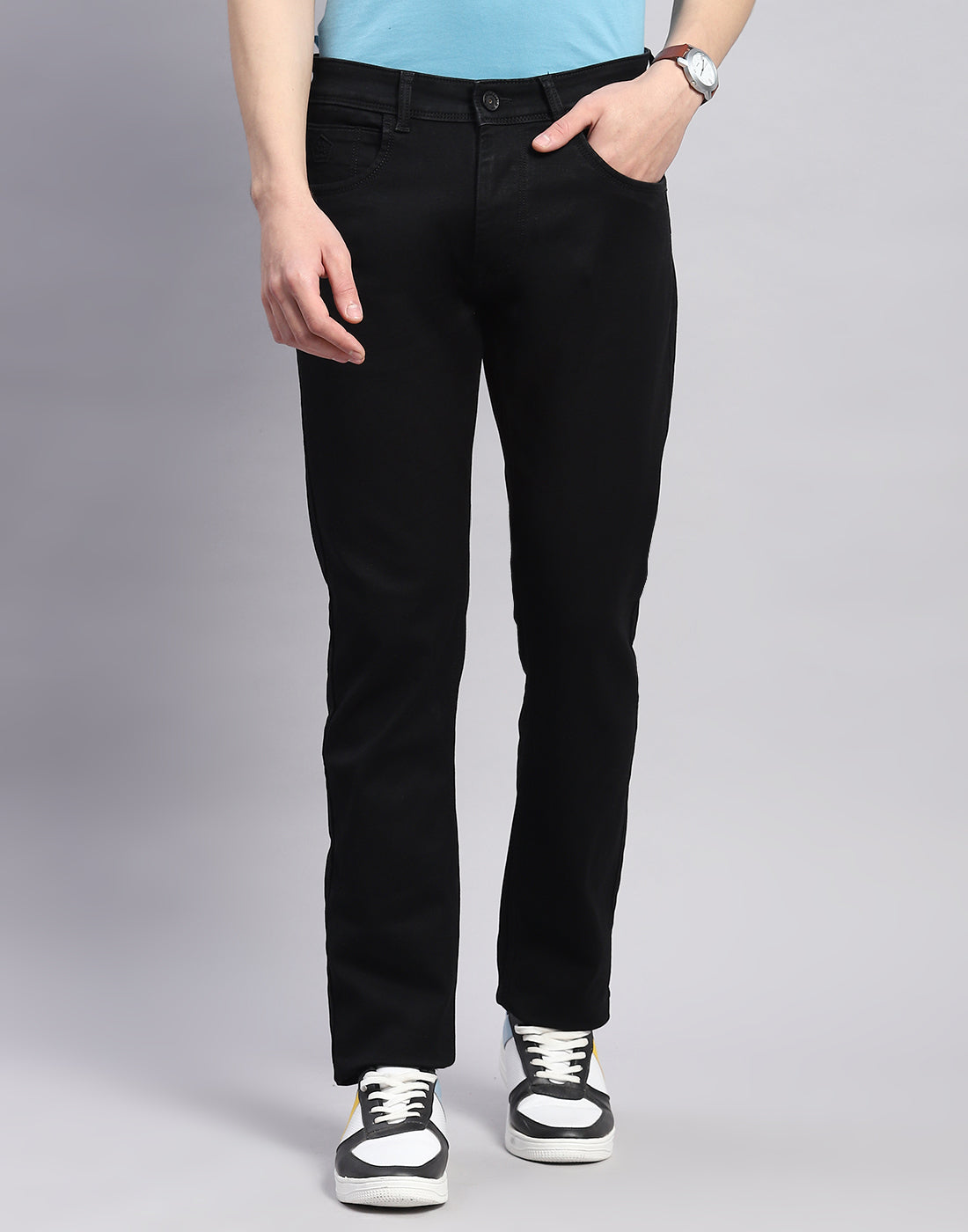 Men Black Light Wash Straight Fit Denim