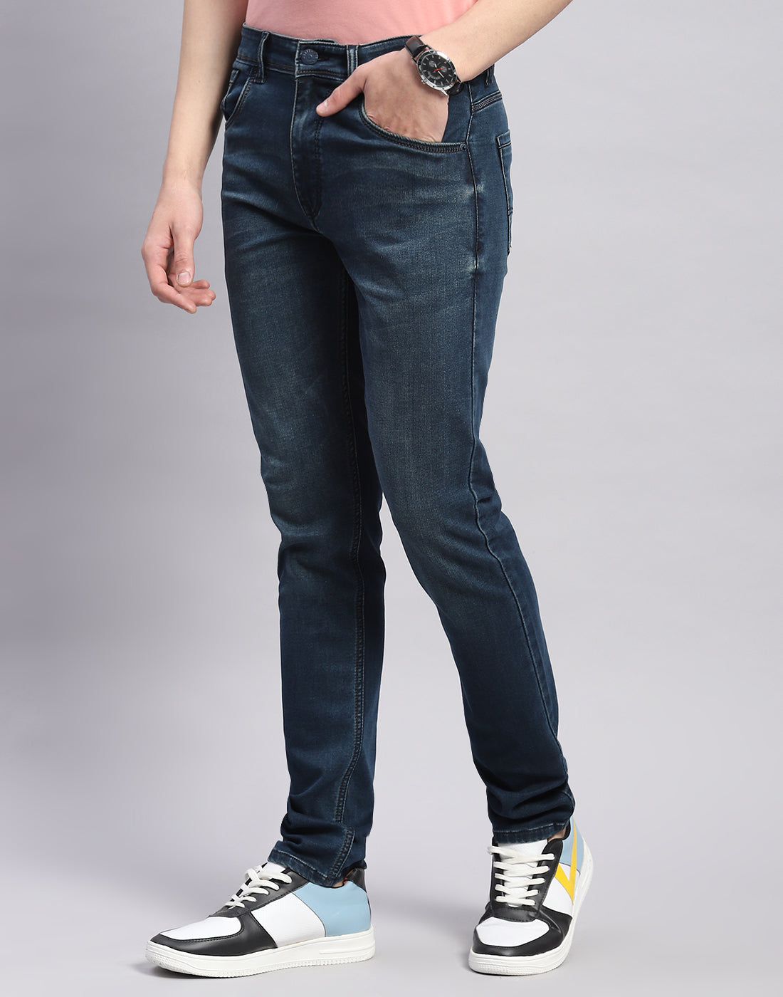 Men Blue Light Wash Skinny Fit Denim