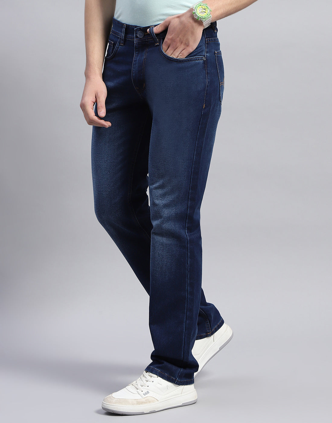Men Blue Light Wash Straight Fit Denim