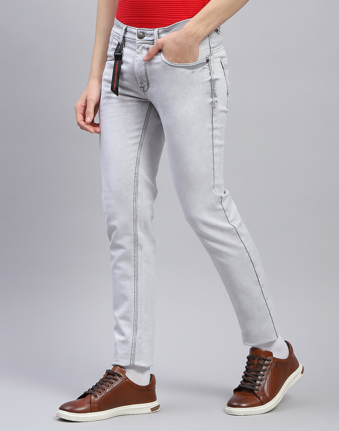 Men Grey Light Wash Skinny Fit Denim