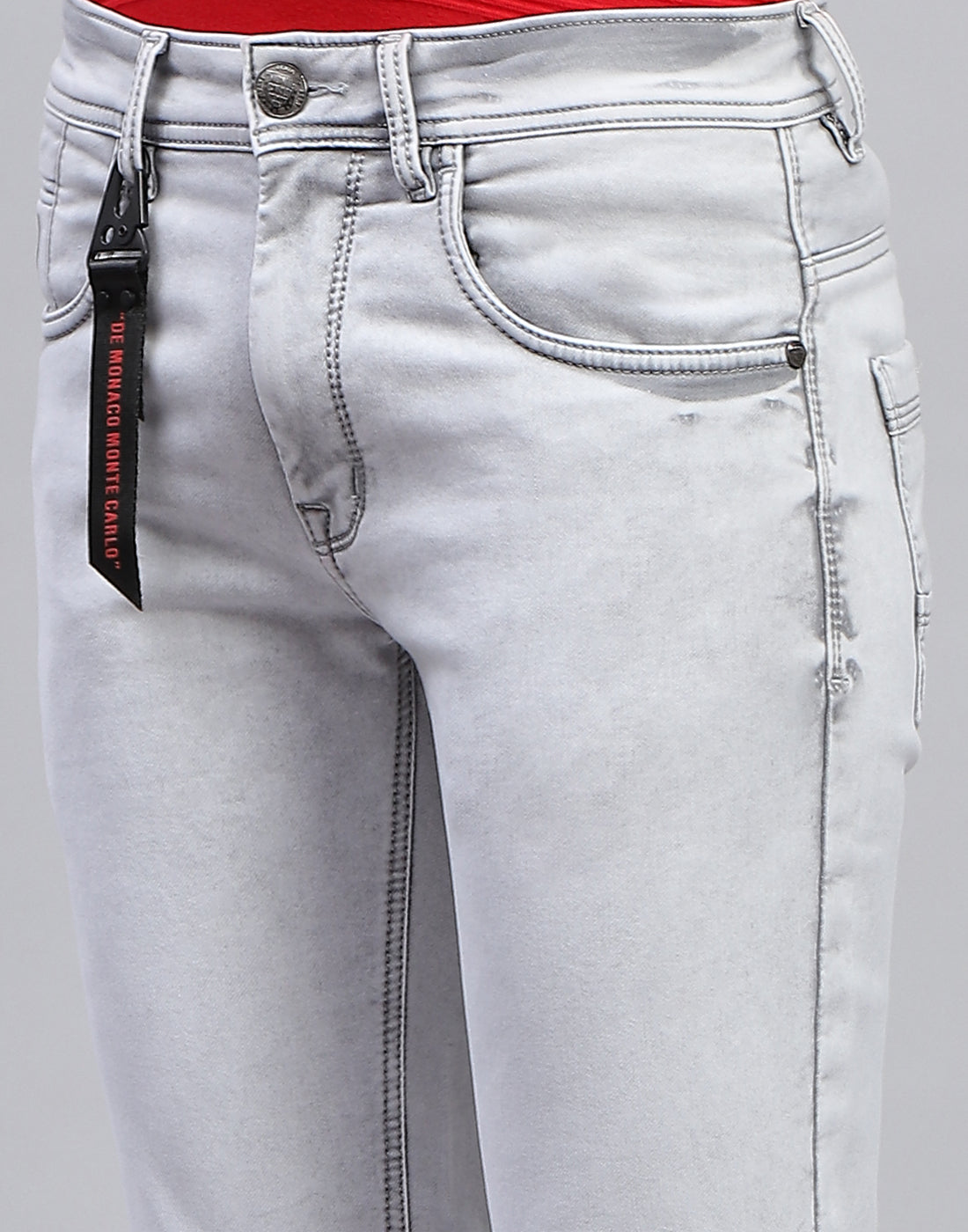 Men Grey Light Wash Skinny Fit Denim