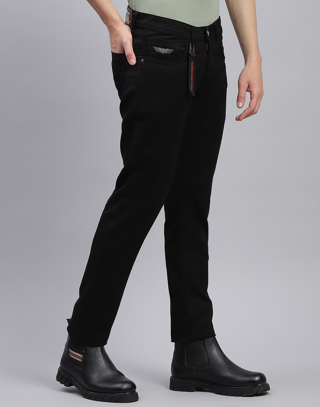 Men Black Light Wash Skinny Fit Denim