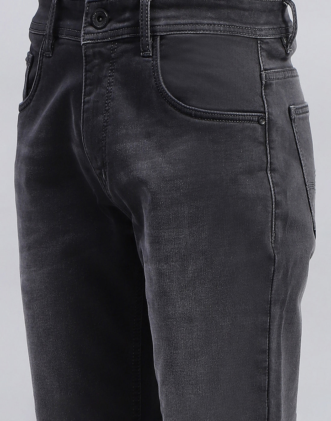 Men Grey Light Wash Narrow Fit Denim