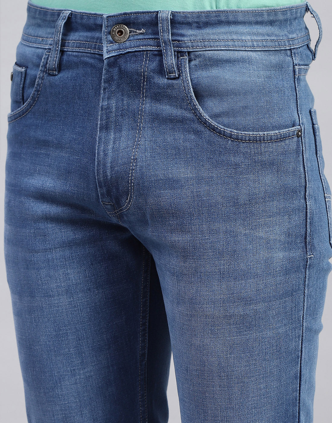 Men Blue Light Wash Narrow Fit Denim