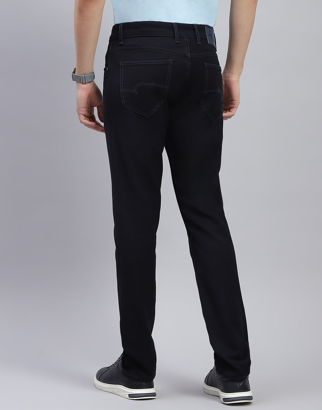 Men Navy Blue Light Wash Straight Fit Denim