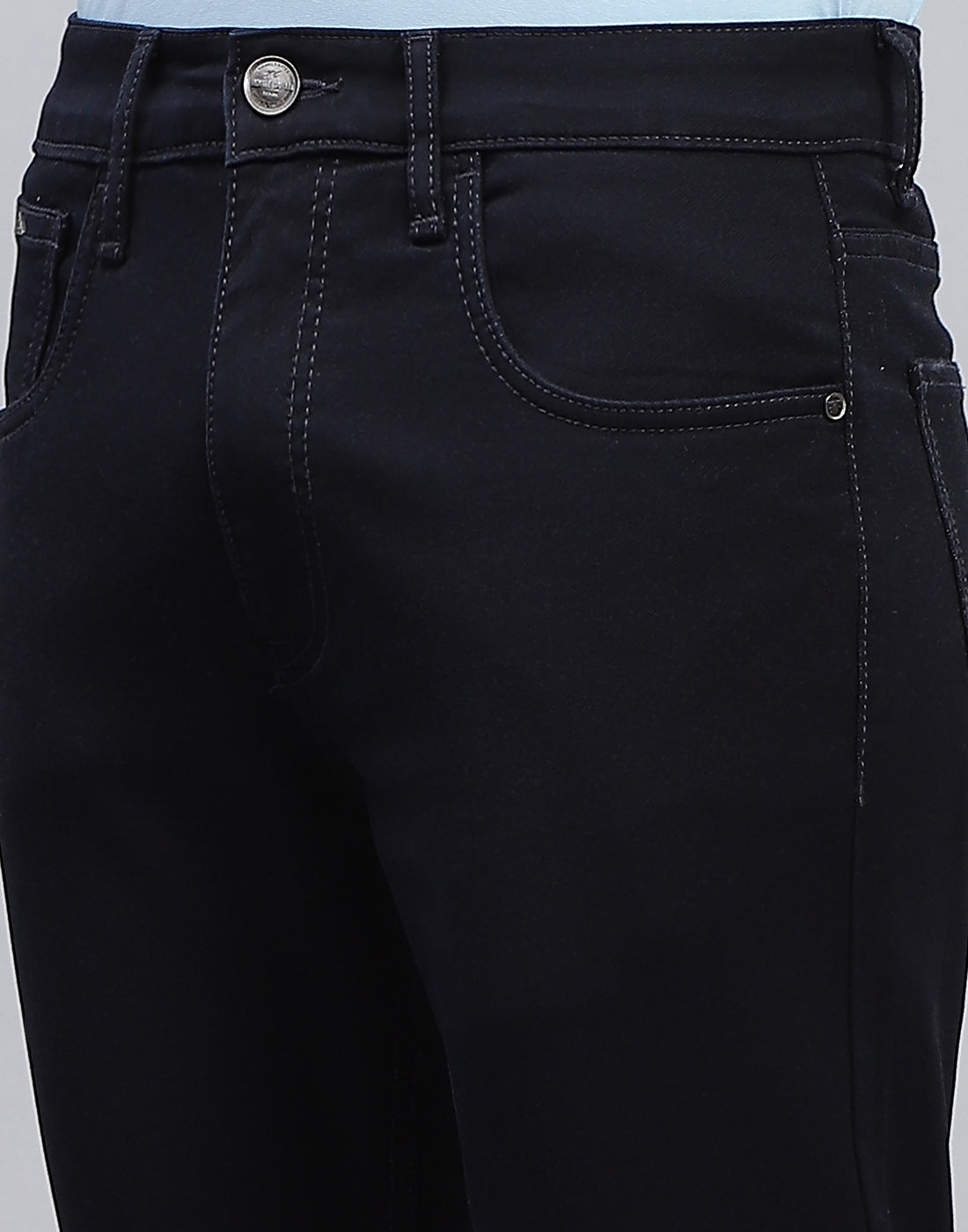 Men Navy Blue Light Wash Straight Fit Denim