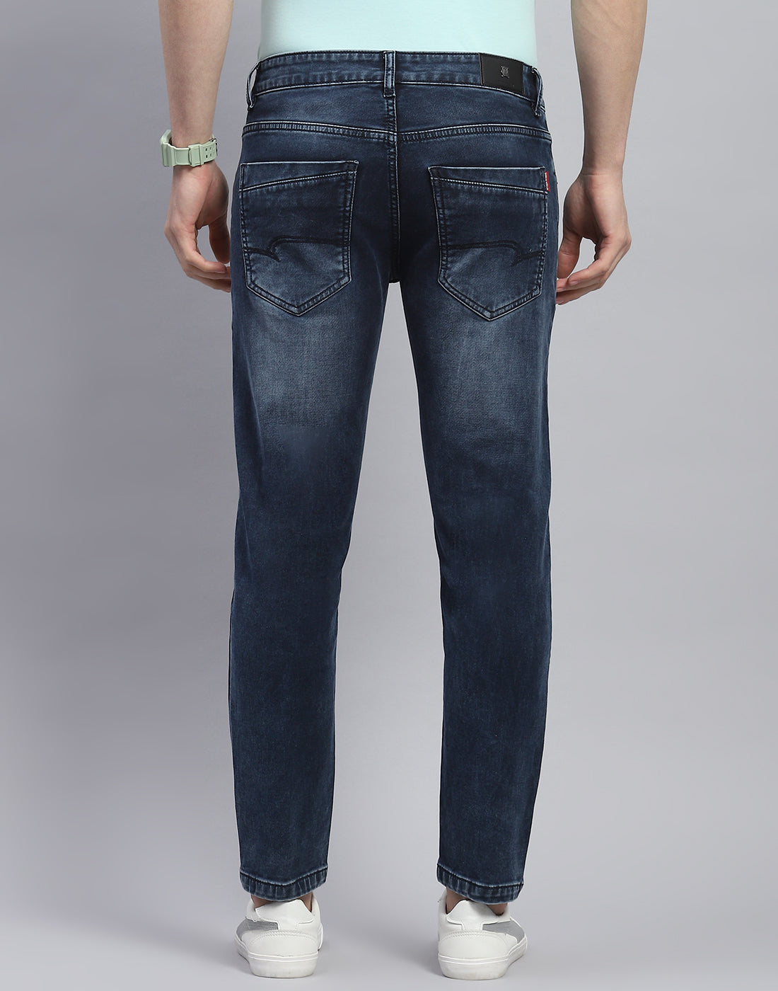 Men Blue Light Wash Ankle Length Denim