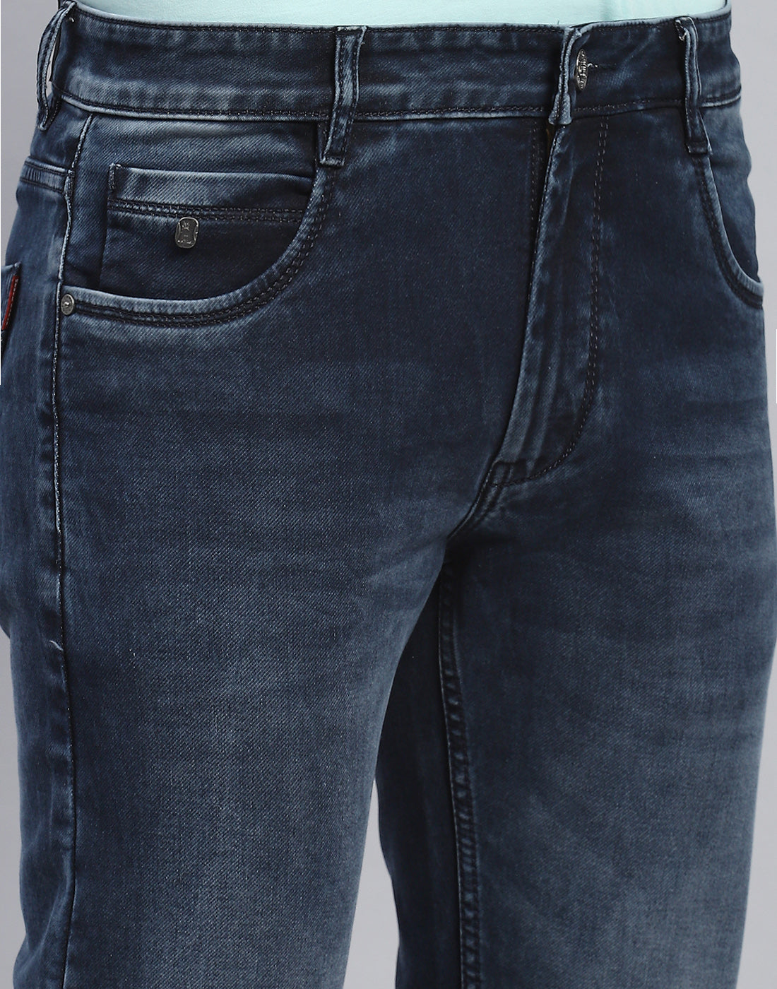 Men Blue Light Wash Ankle Length Denim