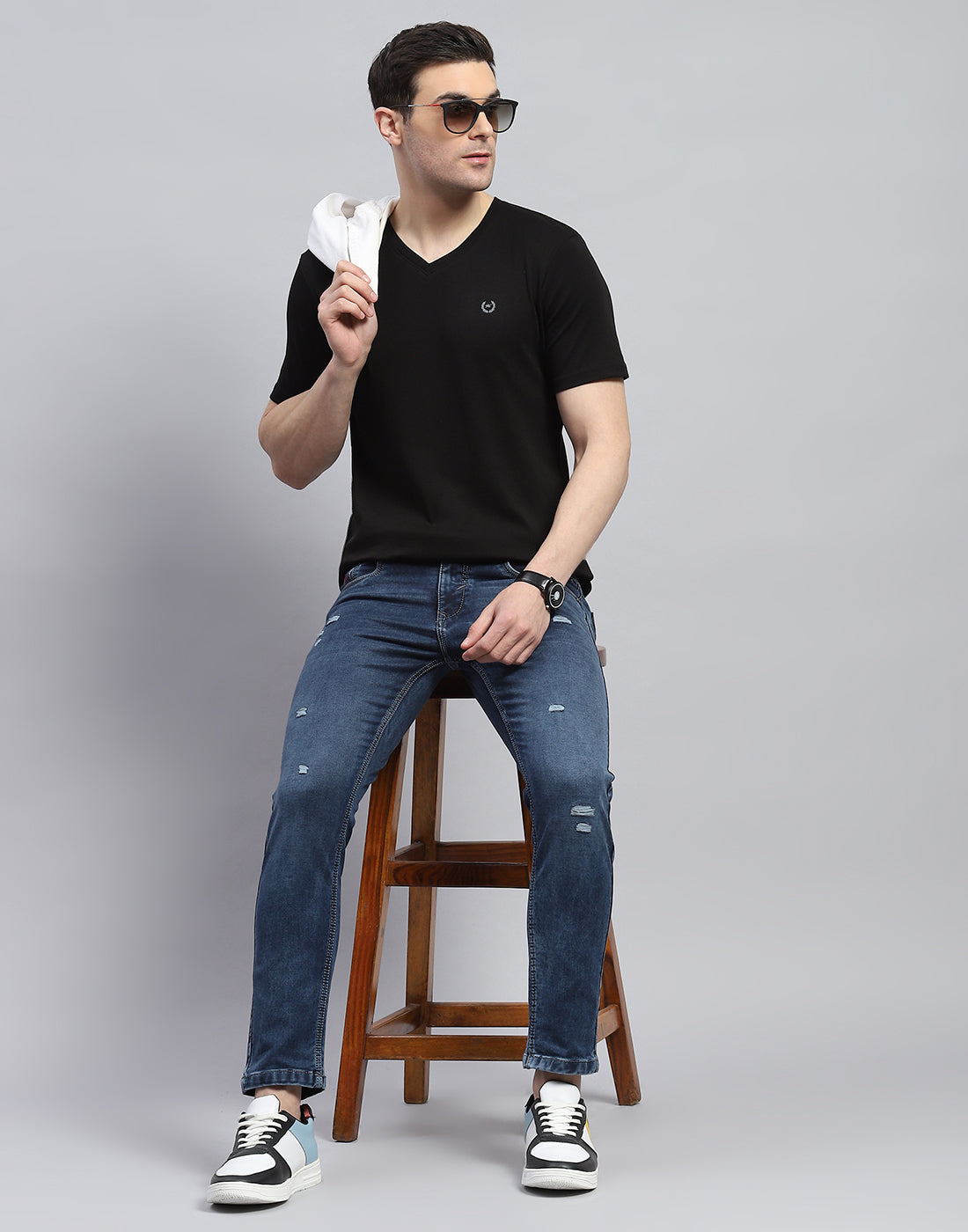 Men Blue Light Wash Ankle Length Denim