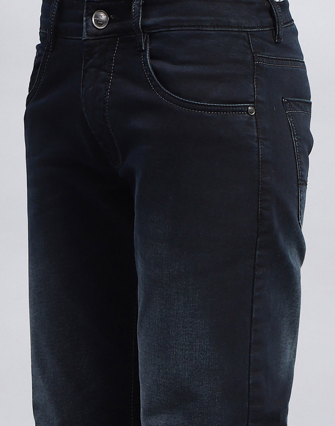 Men Navy Blue Light Wash Ankle Length Denim