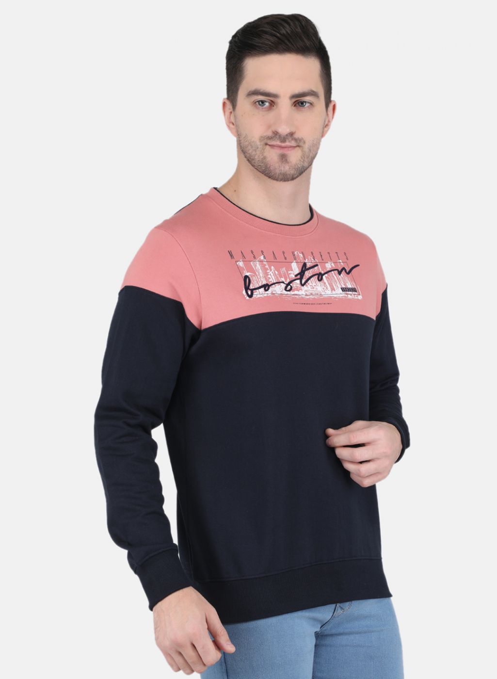 Men Peach Solid Sweatshirt