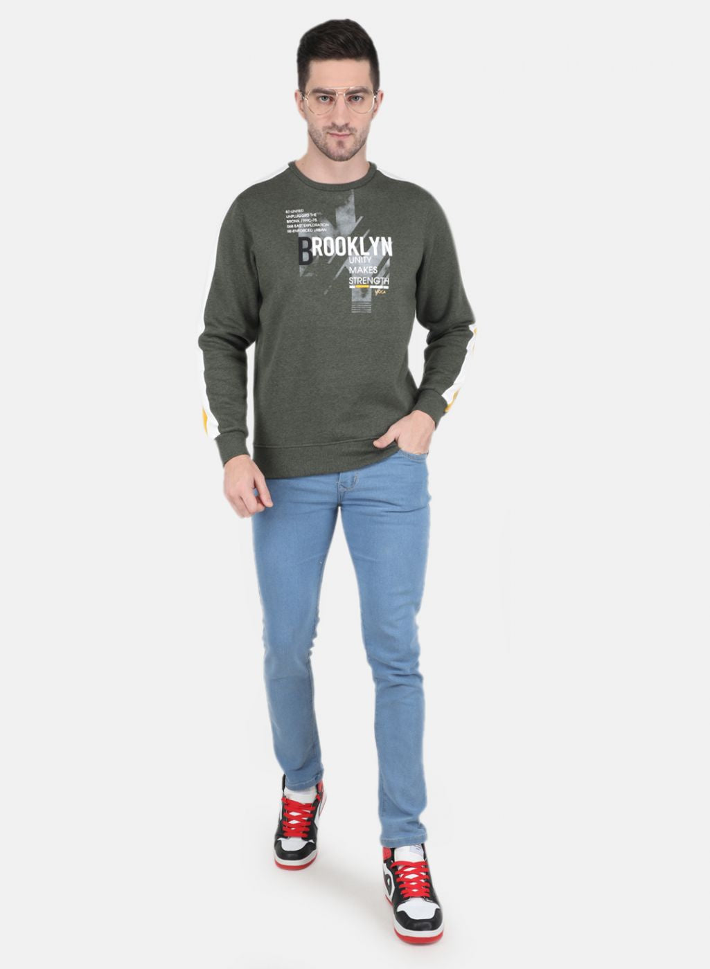 Men Olive Solid Sweatshirt