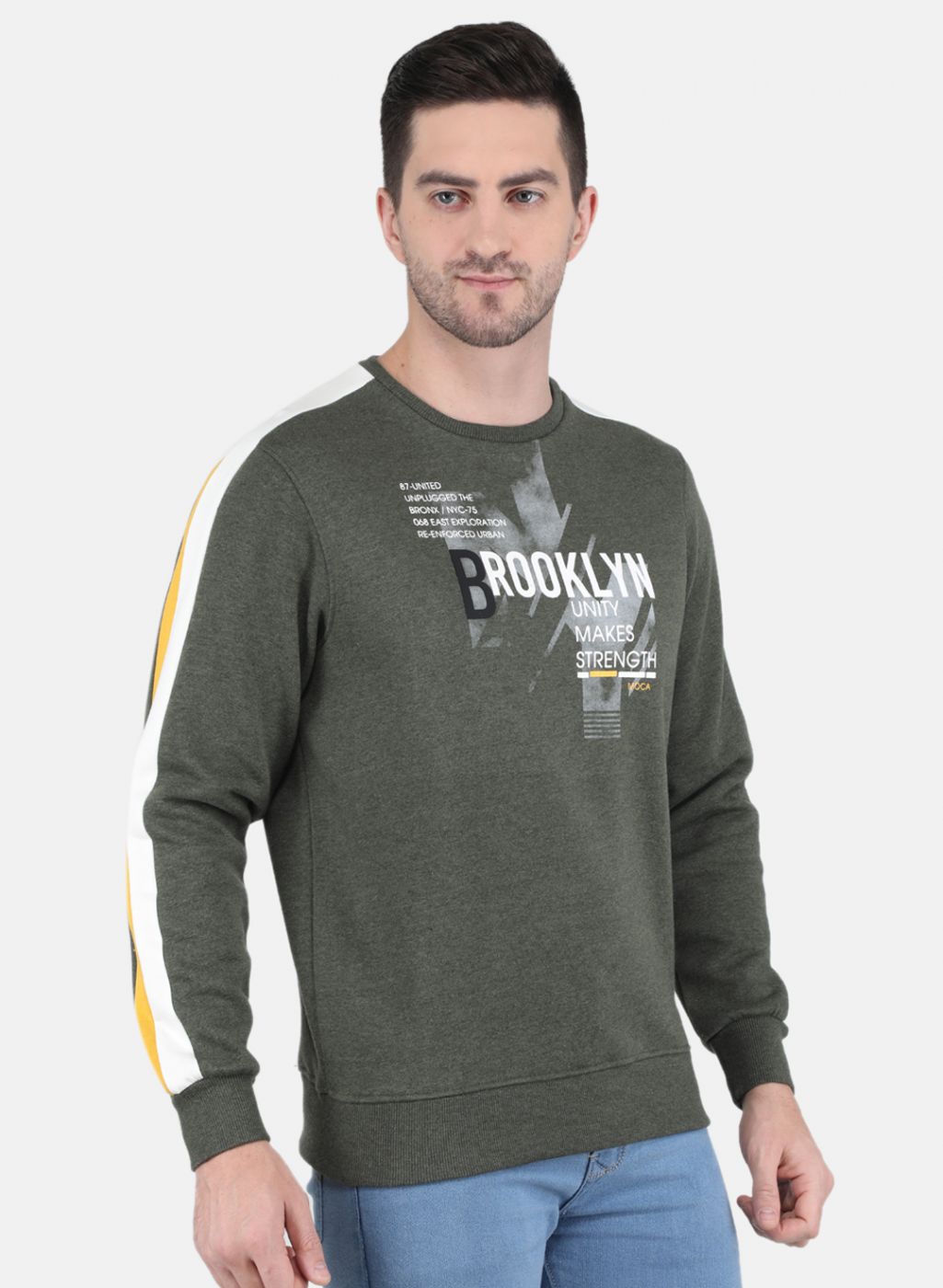 Men Olive Solid Sweatshirt