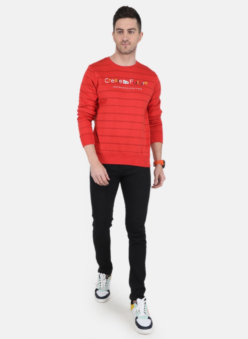 Men Orange Solid Sweatshirt