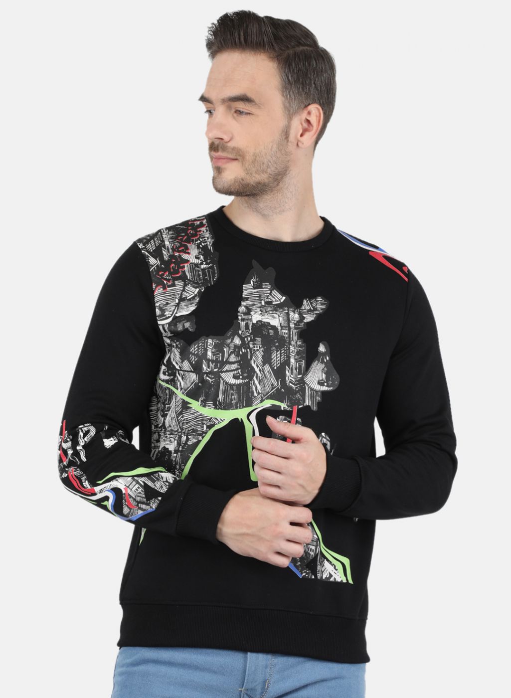 MDX Men's Smoke Hooded Color Block Pocket Detailed Sweatshirt 7044 - Monza