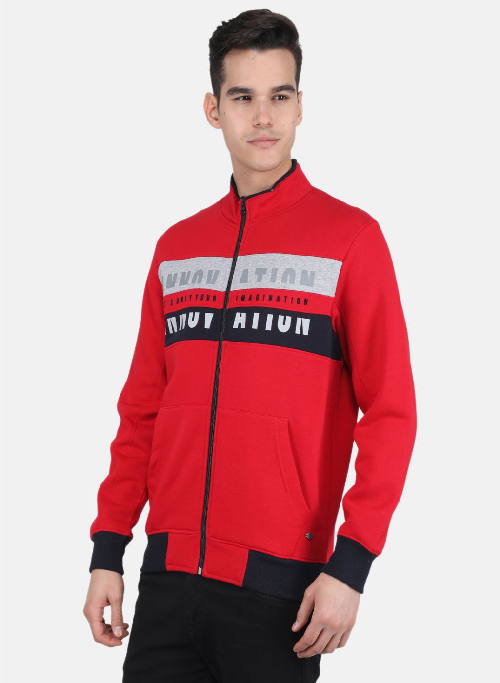 Men Red Solid Sweatshirt