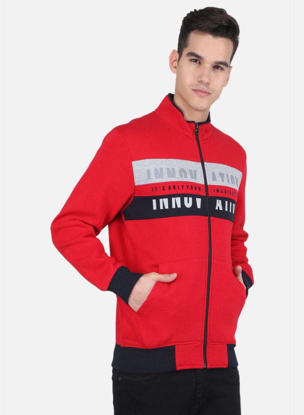 Men Red Solid Sweatshirt