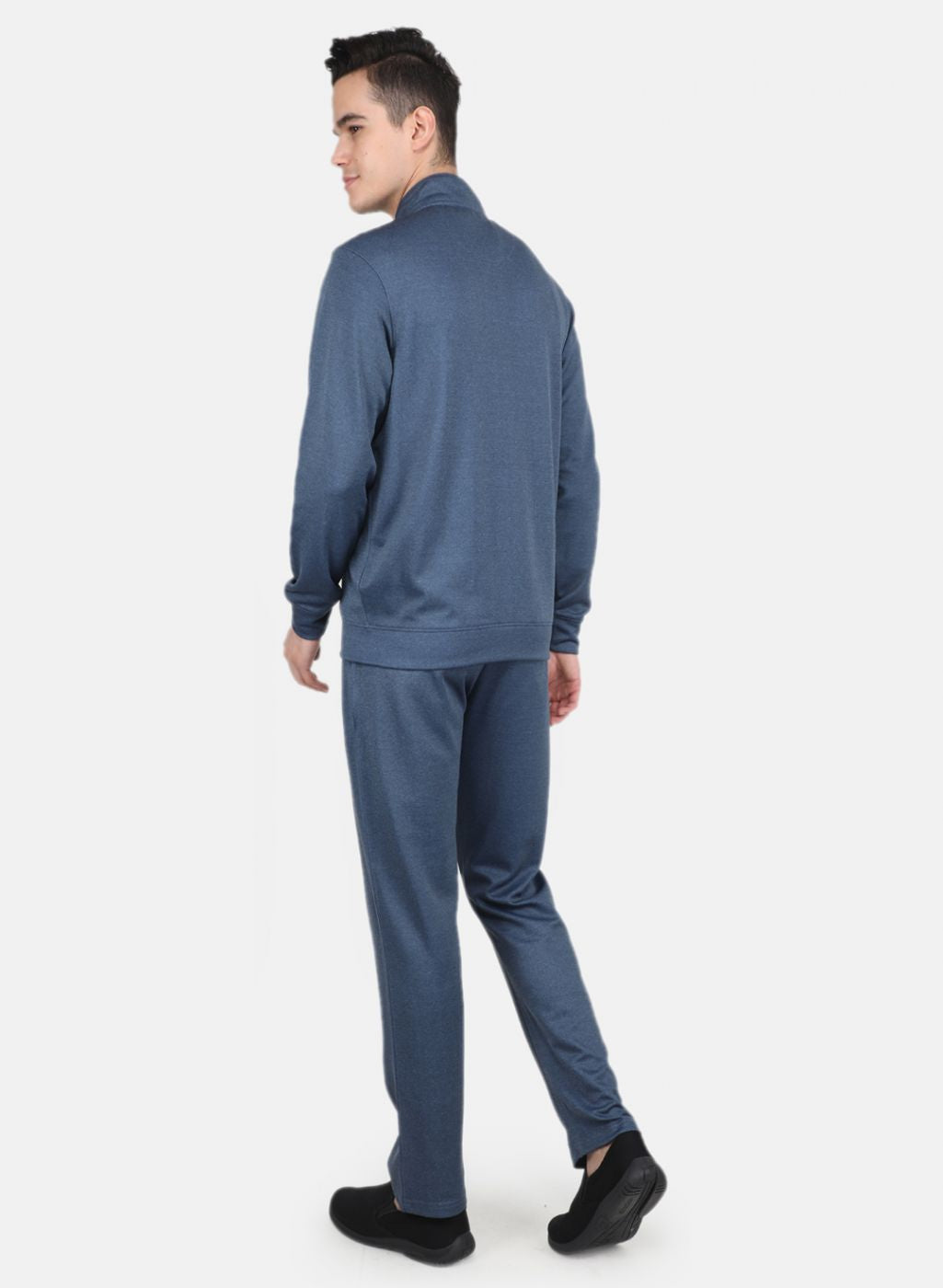 Men Blue Solid Mock Neck Full Sleeve Tracksuit