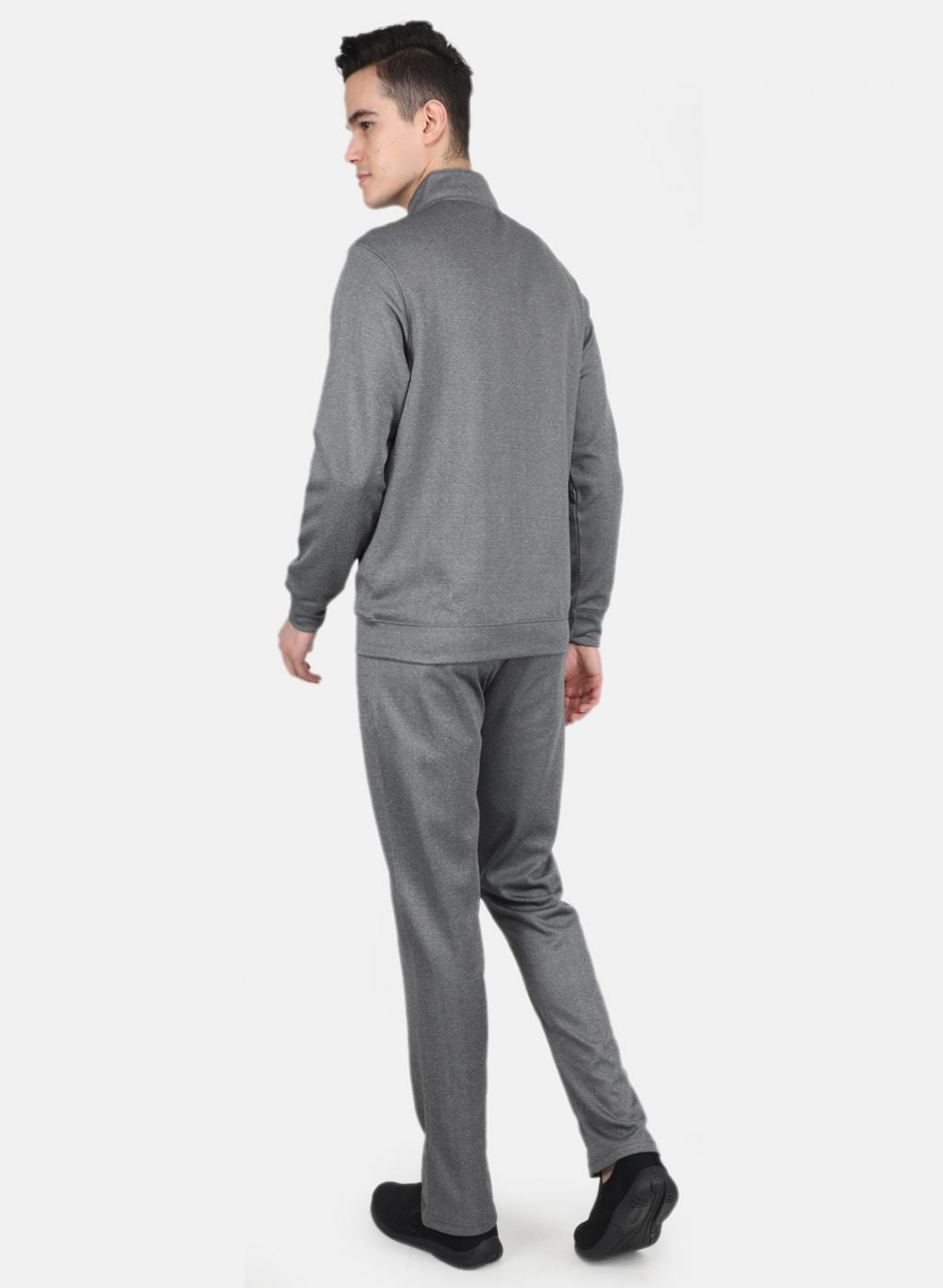 Men Grey Solid Mock Neck Full Sleeve Tracksuit