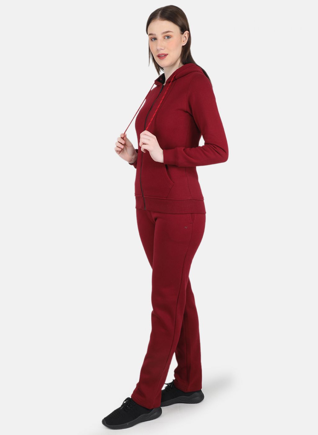 Women Maroon Solid Tracksuit