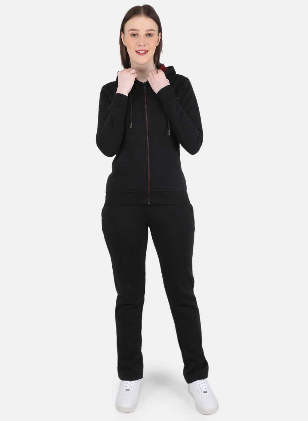 Women Black Solid Tracksuit
