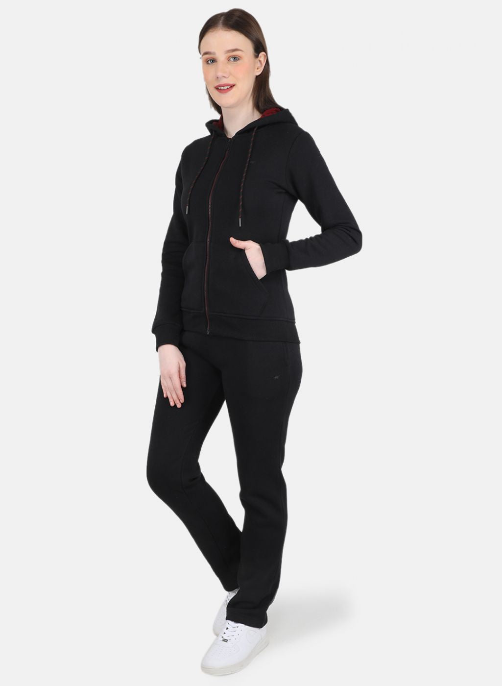 Women Black Solid Tracksuit