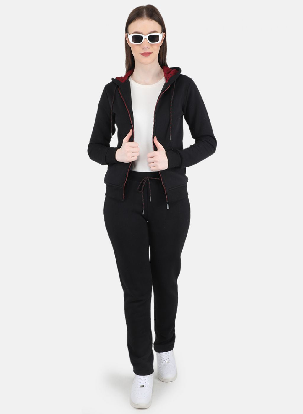 Women Black Solid Tracksuit
