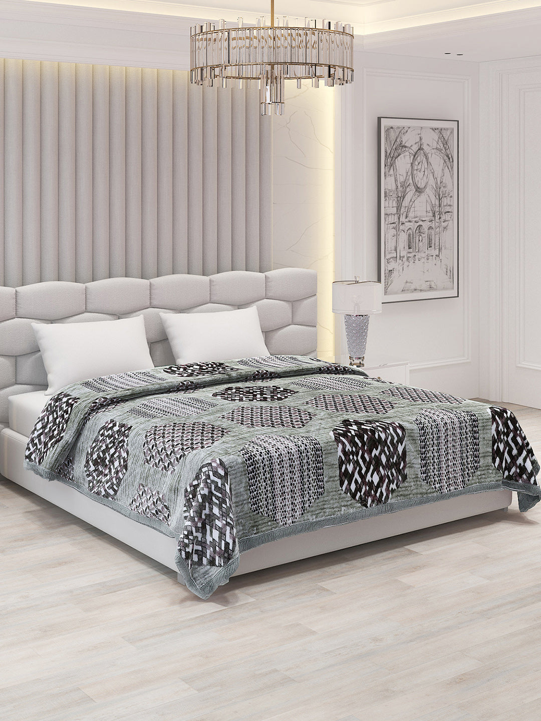 Printed Double Bed Blanket for Mild Winter -1 Ply