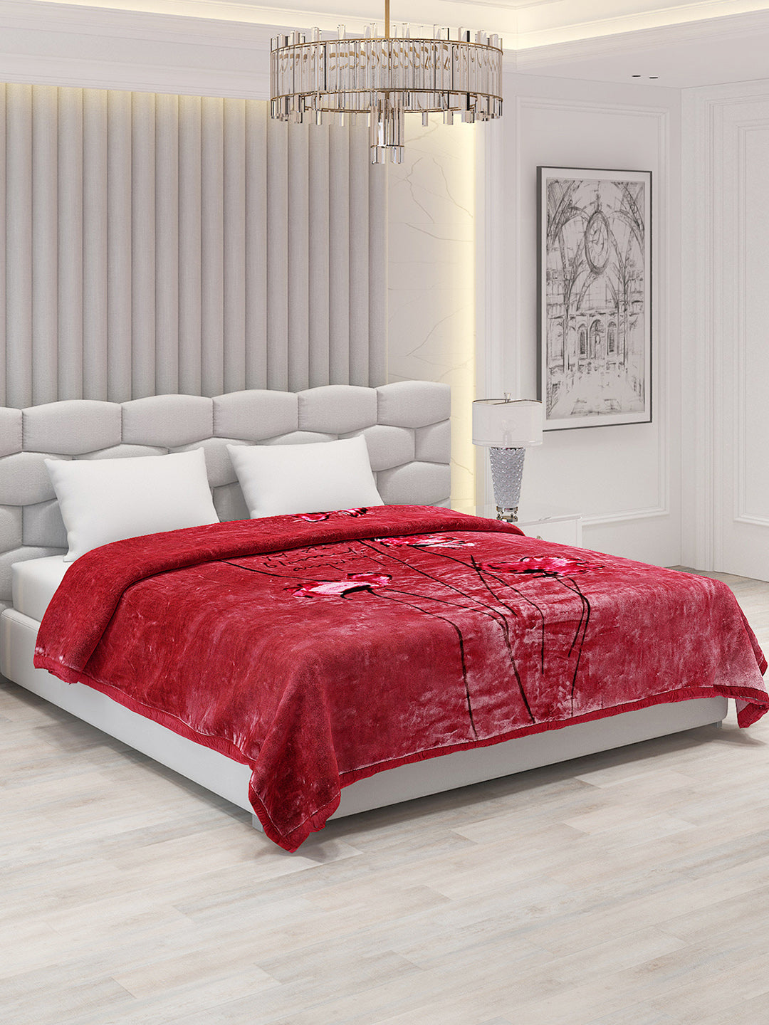 Printed Double Bed Blanket for Mild Winter -1 Ply