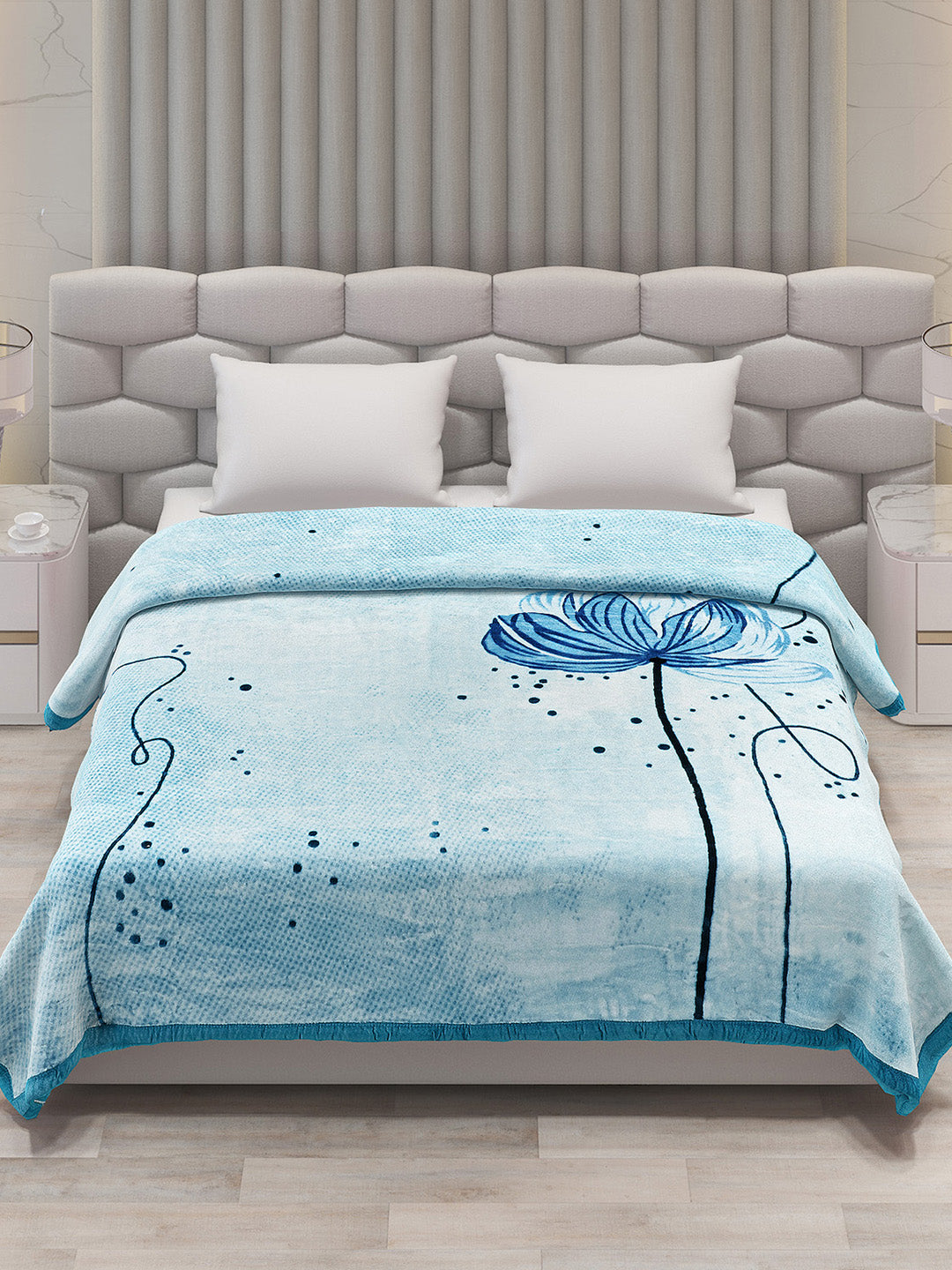 Printed Double Bed Blanket for Mild Winter -1 Ply