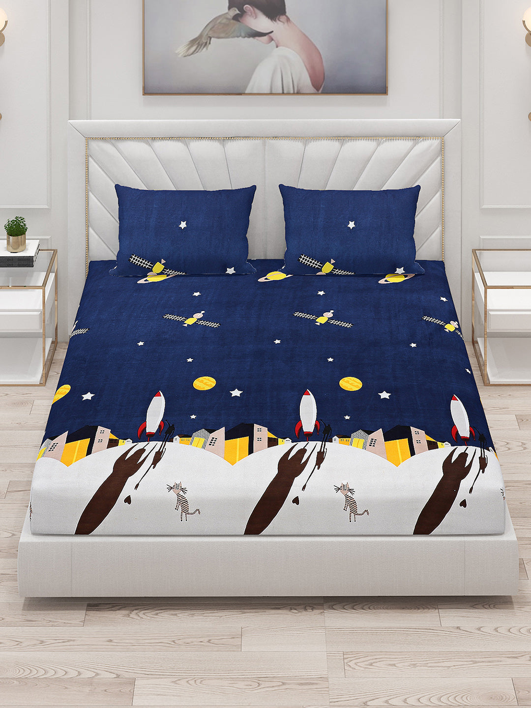 120 GSM Polyester Double Bed Bedsheet with 2 Pillow Covers - Updated - Updated