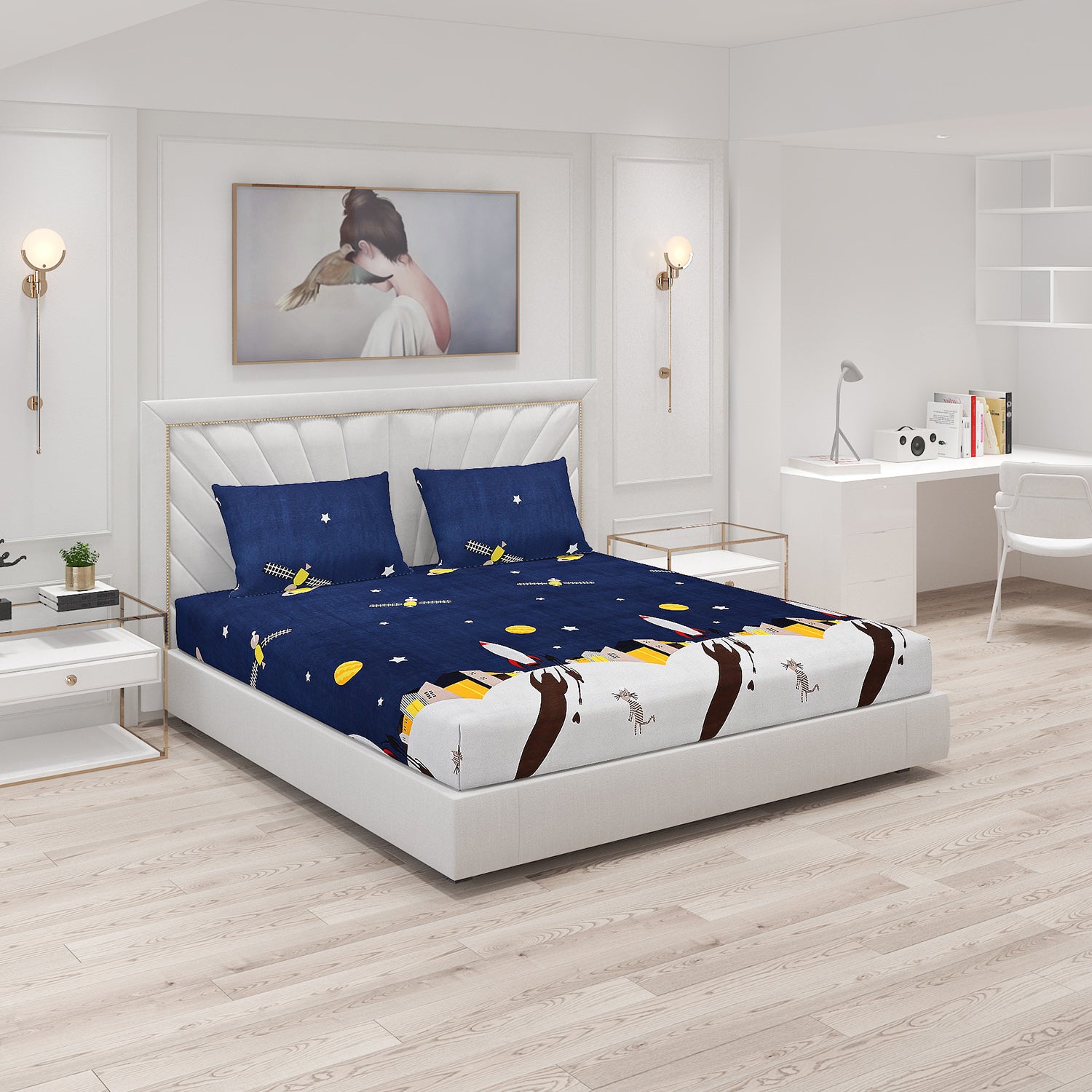 120 GSM Polyester Double Bed Bedsheet with 2 Pillow Covers - Updated - Updated