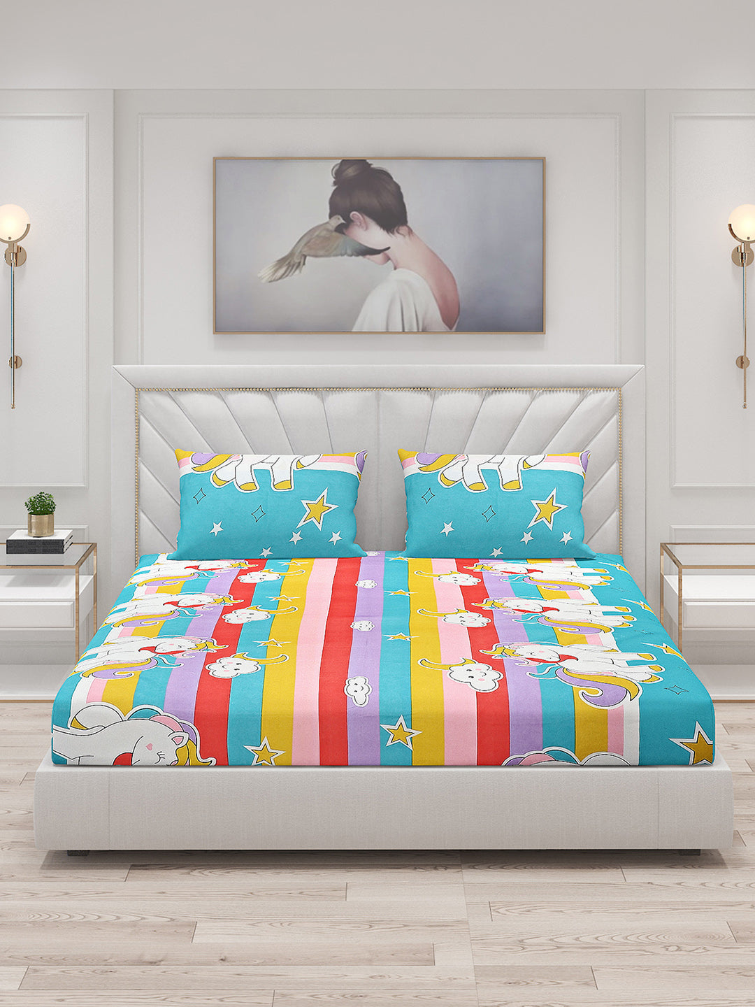 120 GSM Polyester Double Bed Bedsheet with 2 Pillow Covers - Updated - Updated - Updated
