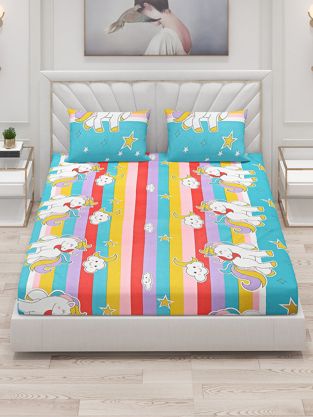 120 GSM Polyester Double Bed Bedsheet with 2 Pillow Covers - Updated - Updated - Updated