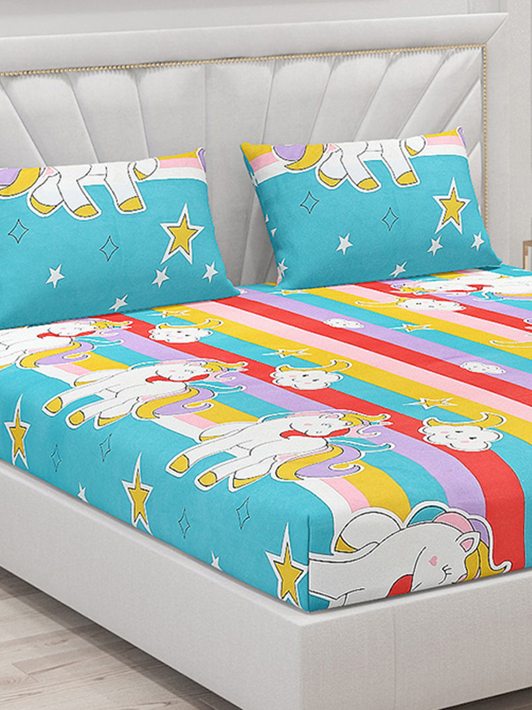 120 GSM Polyester Double Bed Bedsheet with 2 Pillow Covers - Updated - Updated - Updated