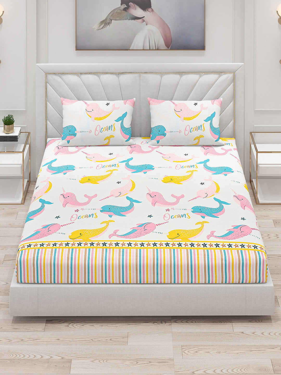 120 GSM Polyester Double Bed Bedsheet with 2 Pillow Covers - Updated - Updated