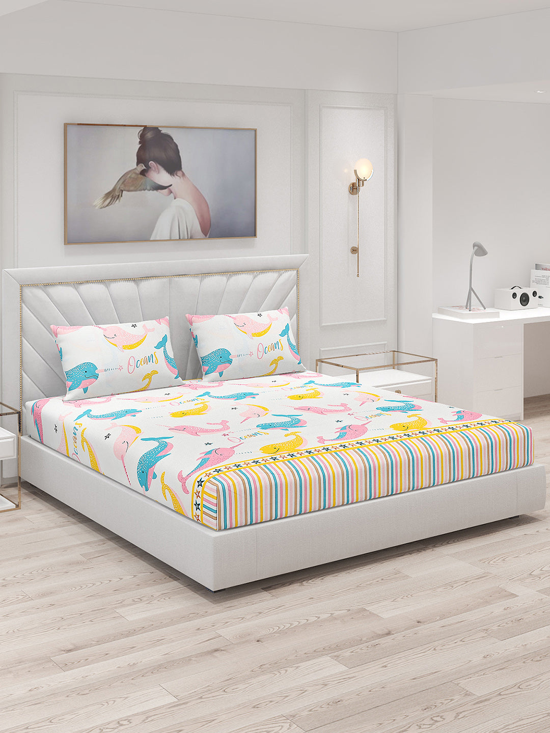 120 GSM Polyester Double Bed Bedsheet with 2 Pillow Covers - Updated - Updated