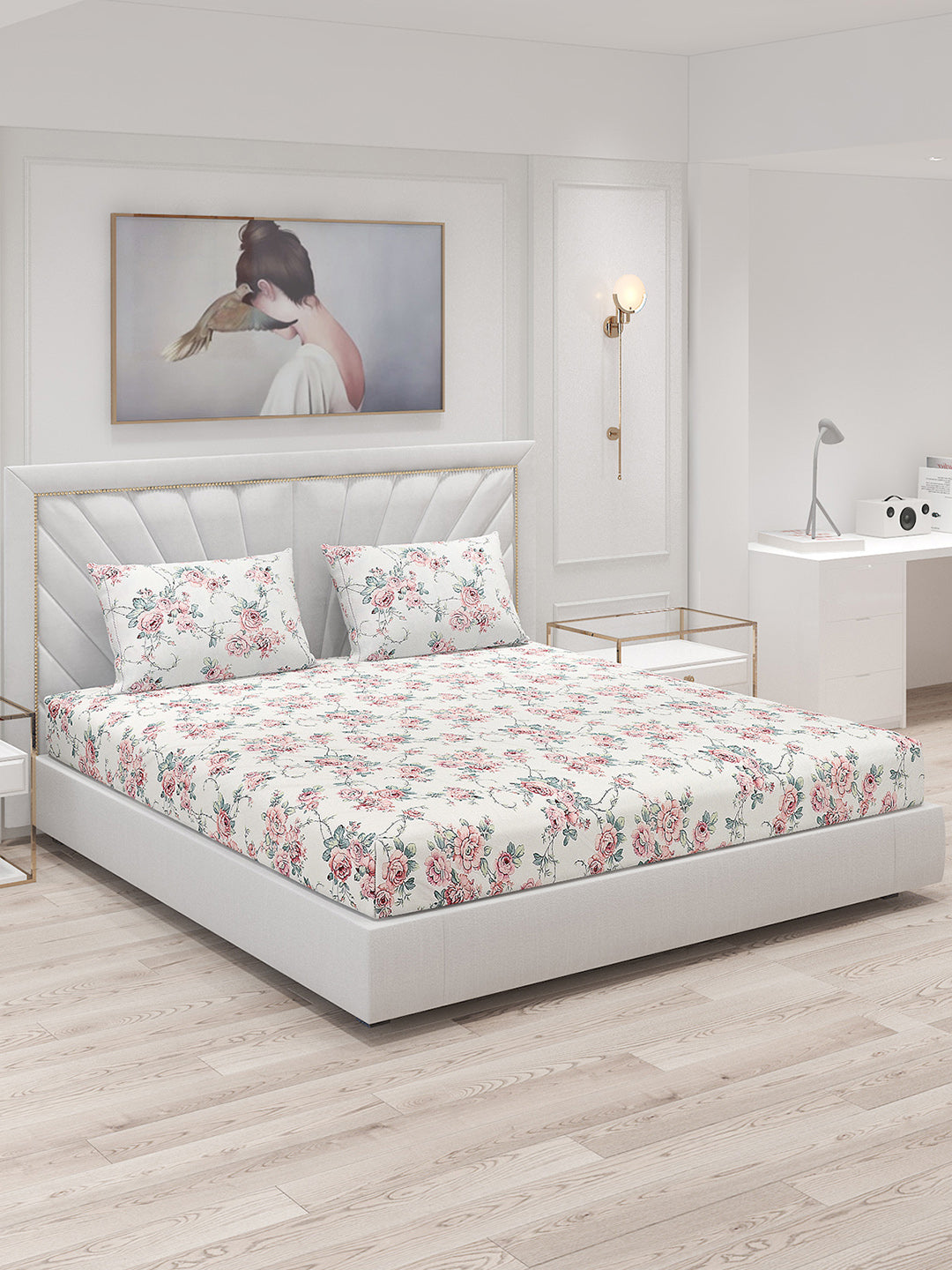 200 TC Cotton Double Bed Bedsheet with 2 Pillow Covers