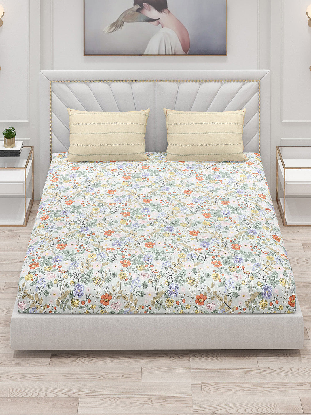 200 TC Cotton Double Bed Bedsheet with 2 Pillow Covers