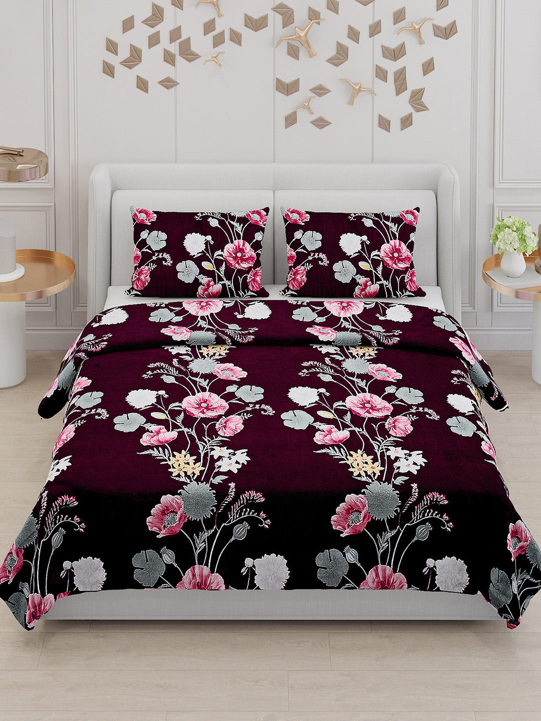 110 GSM Polyester Double Bed Bedsheet with 2 Pillow Covers - Updated - Updated - Updated