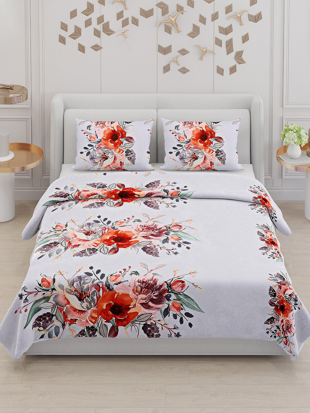 110 GSM Polyester Double Bed Bedsheet with 2 Pillow Covers - Updated - Updated - Updated